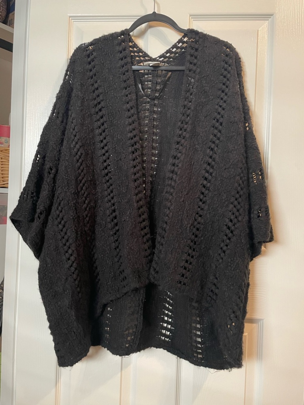 Sonoma Black Open-Knit Poncho Sweater